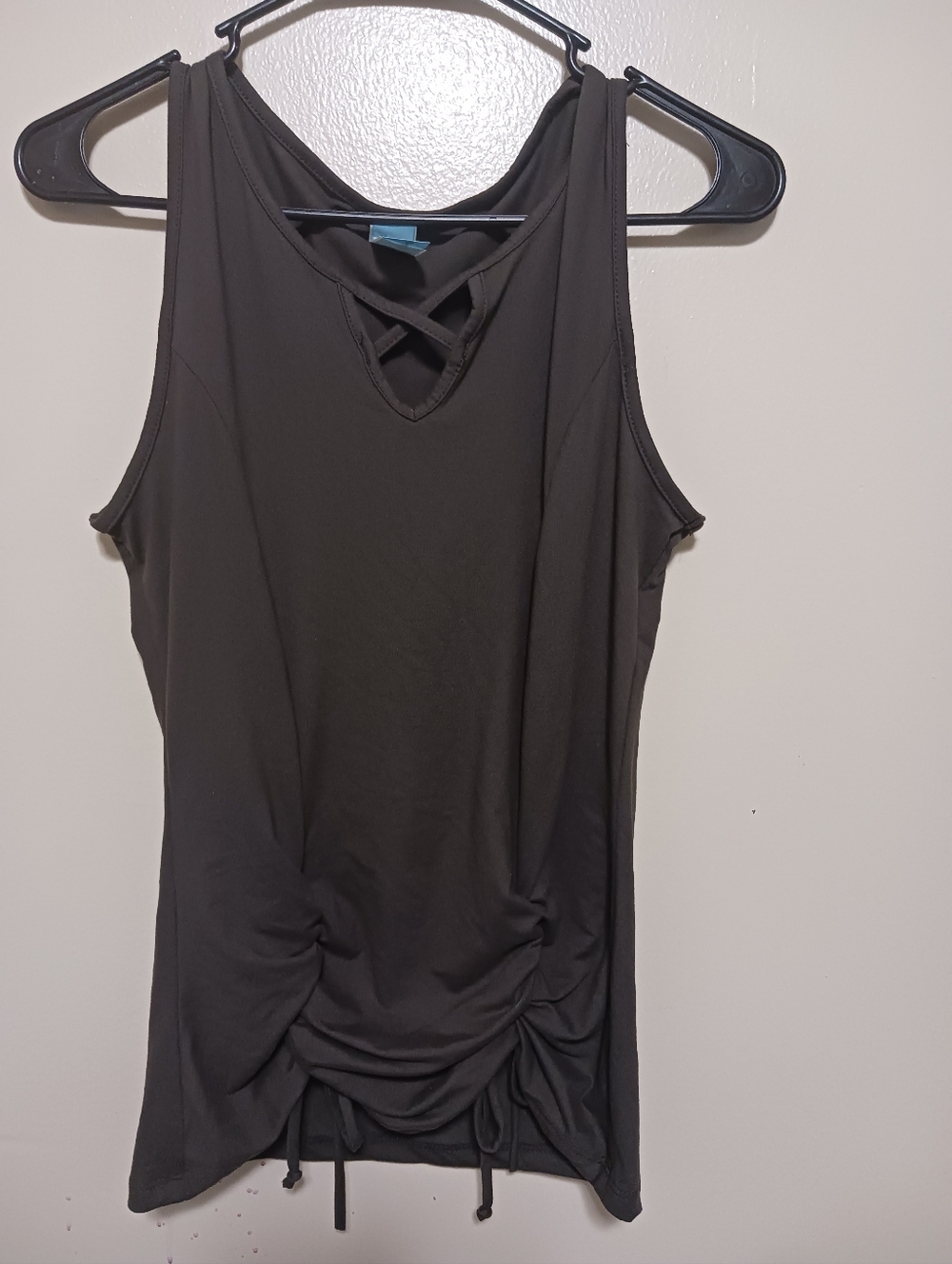 M. Fasis Womens Dark Grey Front Ruched Sleeveless Crisscross Tank Top Small A-19